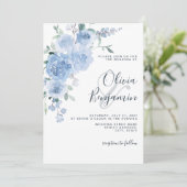 Dusty Blue Light Pastel Botanical Floral Wedding Kaart (Staand voorkant)