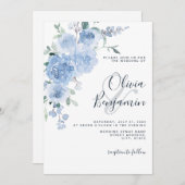 Dusty Blue Light Pastel Botanical Floral Wedding Kaart (Voorkant / Achterkant)