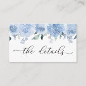 Dusty Blue Light Pastel Flowers Weddenschap Detail Informatiekaartje (Voorkant)
