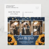 Dusty Blue Lights Sunflower 3 Foto Save the Date Aankondigingskaart (Voorkant / Achterkant)