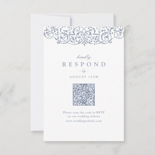 Dusty Blue Lijst Classic QR Code RSVP Kaartje (Voorkant)