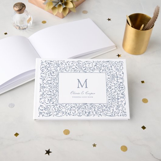 Dusty Blue   Lijst Classic Wedding Gastenboek (Voorkant open)