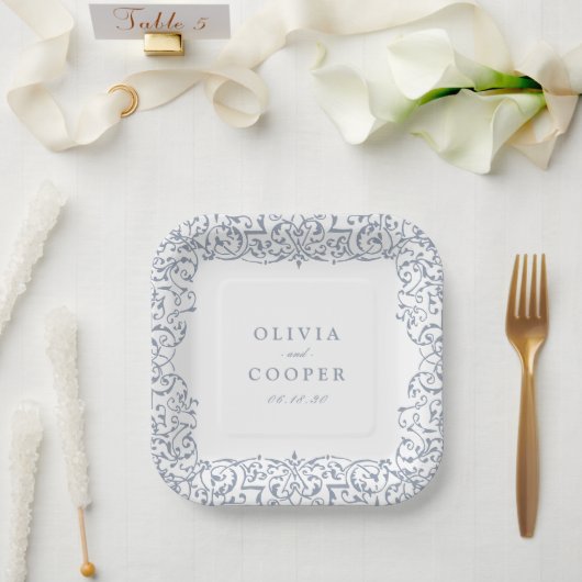 Dusty Blue Lijst Classic Wedding Papieren Bordje (Huwelijk)