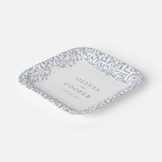 Dusty Blue   Lijst Classic Wedding Papieren Bordje (Gebogen)