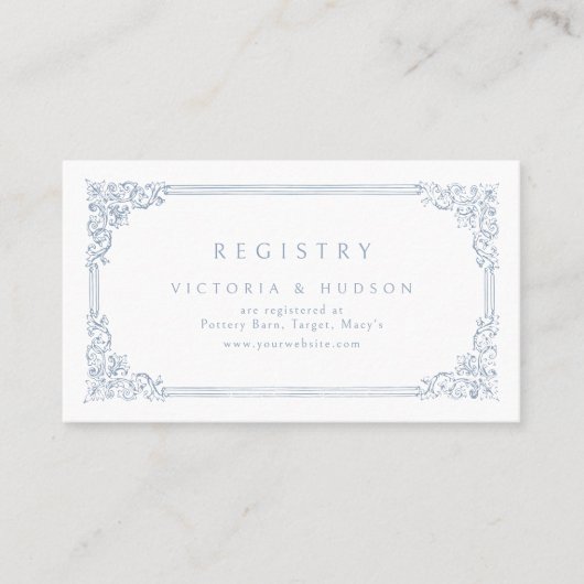 Dusty Blue  Lijst Elegant Bridal Registry Plaatskaartje (Voorkant)