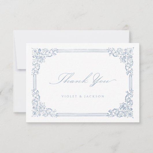 Dusty Blue Lijst Elegant Script Bedankkaart (Voorkant)