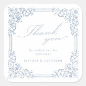 Dusty Blue  Lijst Elegant Script Bedankt Vierkante Sticker (Voorkant)