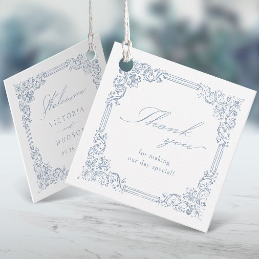 Dusty Blue  Lijst Elegant Script bruiloft Bedankjes Labels