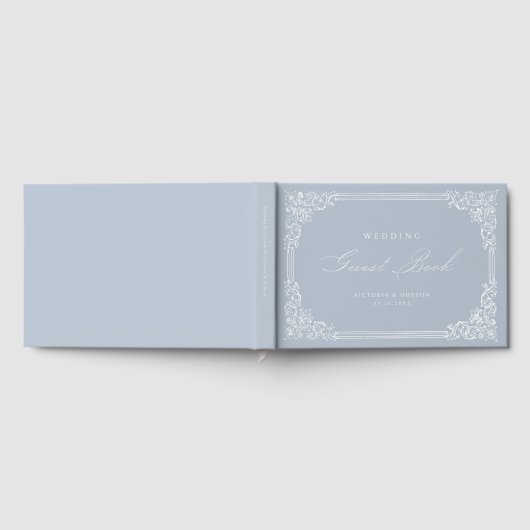 Dusty Blue Lijst Elegant Script bruiloft Gastenboek (Volledig)