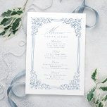 Dusty Blue  Lijst Elegant Script bruiloft Menu<br><div class="desc">Elegant  ornamentaal lijsten randontwerp met stijlvol script in stoffige blauwe kleur,  eenvoudig en klassiek,  geweldige trouwmenu's voor modern klassiek bruiloft,  romantisch vintage bruiloft en formeel traditioneel bruiloft. Bekijk alle bijpassende stukken in collectie.</div>