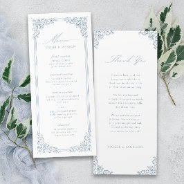 Dusty Blue Lijst Elegant Script bruiloft Menu
