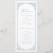 Dusty Blue Lijst Elegant Script bruiloft Programmakaart (Voorkant)