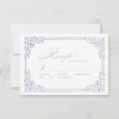 Dusty Blue  Lijst Elegant Script bruiloft RSVP Kaartje (Voorkant)