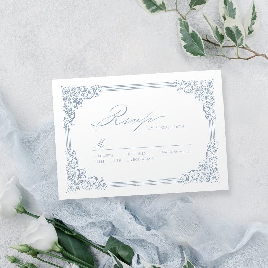 Dusty Blue  Lijst Elegant Script bruiloft RSVP Kaartje