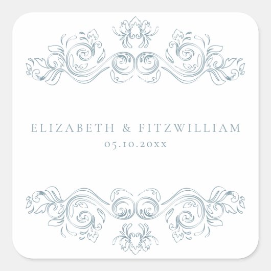 Dusty Blue  Lijst Elegant Script Vierkante Sticker (Voorkant)