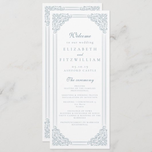  Dusty Blue Lijst Elegant Script Wedding (Voorkant / Achterkant)