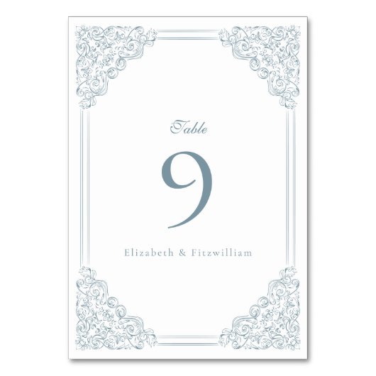 Dusty Blue Lijst Elegant Script Wedding Kaart (Achterkant)