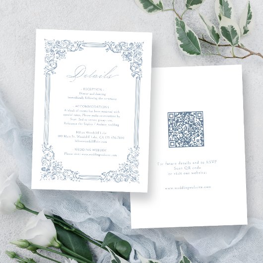 Dusty Blue  Lijst Elegante bruiloft Details Informatiekaartje