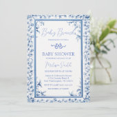 Dusty Blue Lijst Schattige lint Baby Brunch Kaart (Staand voorkant)