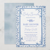 Dusty Blue Lijst Schattige lint Baby Brunch Kaart (Voorkant / Achterkant)