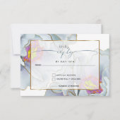 Dusty Blue Lila exotic Floral RSVP Kaartje (Voorkant)
