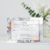 Dusty Blue Lila exotic Floral RSVP Kaartje (Staand voorkant)