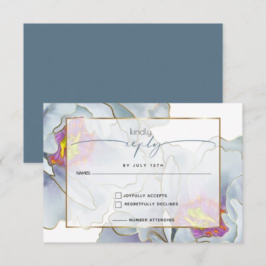 Dusty Blue Lila exotic Floral RSVP Kaartje (Voorkant / Achterkant)