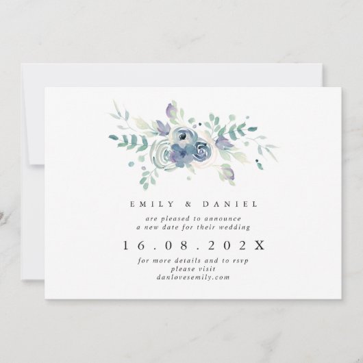 Dusty Blue & Lila Floral New Wedding Date Kaart (Voorkant)
