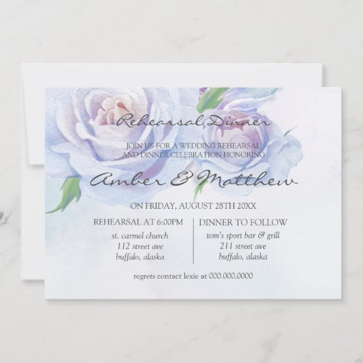Dusty Blue Lila Peony Rehearsal Dinner Kaart (Voorkant)