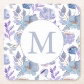  Dusty Blue Lila Waterverf Floral Monogram Kartonnen Onderzetters (Voorkant)