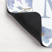 Dusty Blue Lila Waterverf Floral Monogram Muismat (Hoek)