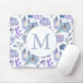 Dusty Blue Lila Waterverf Floral Monogram Muismat (Met muis)