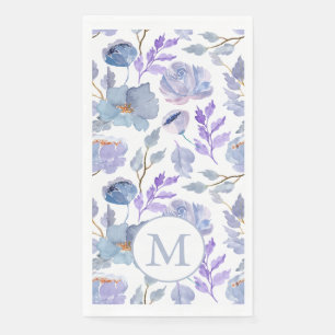  Dusty Blue Lila Waterverf Floral Monogram Servet