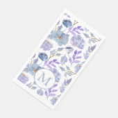  Dusty Blue Lila Waterverf Floral Monogram Servet (Hoek)