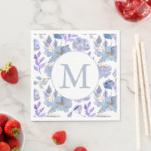  Dusty Blue Lila Waterverf Floral Monogram Servet (Insitu)