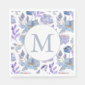 Dusty Blue Lila Waterverf Floral Monogram Servet (Voorkant)