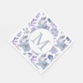  Dusty Blue Lila Waterverf Floral Monogram Servet (Hoek)