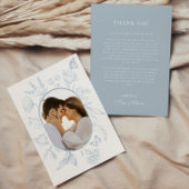 Dusty Blue Line Art Bloemenvlinder Foto Bedankkaart