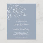 Dusty Blue Line Art Floral Budget Huwelijksuitnodi (Voorkant)