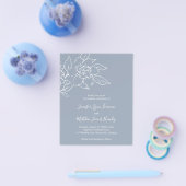 Dusty Blue Line Art Floral Budget Huwelijksuitnodi Flyer (Enkel)