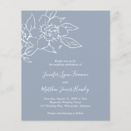 Dusty Blue Line Art Floral Budget Huwelijksuitnodi Flyer