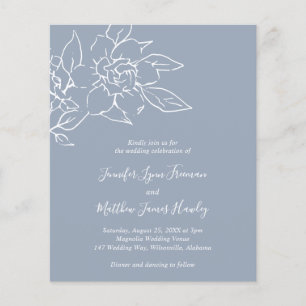 Dusty Blue Line Art Floral Budget Huwelijksuitnodi Flyer