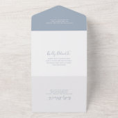 Dusty Blue Line Art Floral Elegant Huwelijk All In One Uitnodiging (Buitenkant)