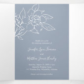 Dusty Blue Line Art Floral Elegant Huwelijk Drieluik Uitnodiging (Binnenkant midden)