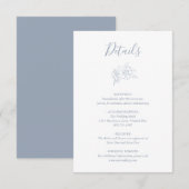 Dusty Blue Line Art Floral Elegant Huwelijk Informatiekaartje (Voorkant / Achterkant)