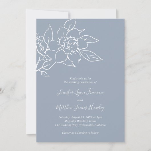Dusty Blue Line Art Floral Elegant Huwelijk Kaart (Voorkant)