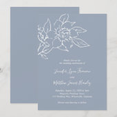 Dusty Blue Line Art Floral Elegant Huwelijk Kaart (Voorkant / Achterkant)