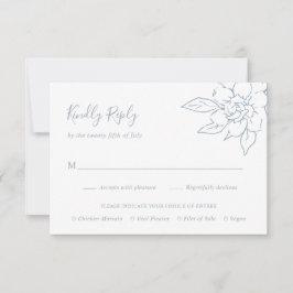 Dusty Blue Line Art Floral Elegant Huwelijk RSVP Kaartje
