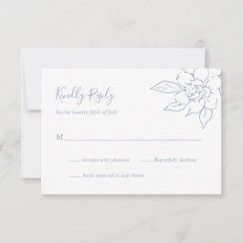 Dusty Blue Line Art Floral Elegant Huwelijk RSVP Kaartje