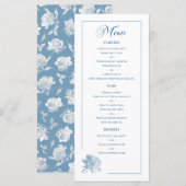 Dusty Blue Line Art Rose Dinner Details Wedding Menu (Voorkant / Achterkant)